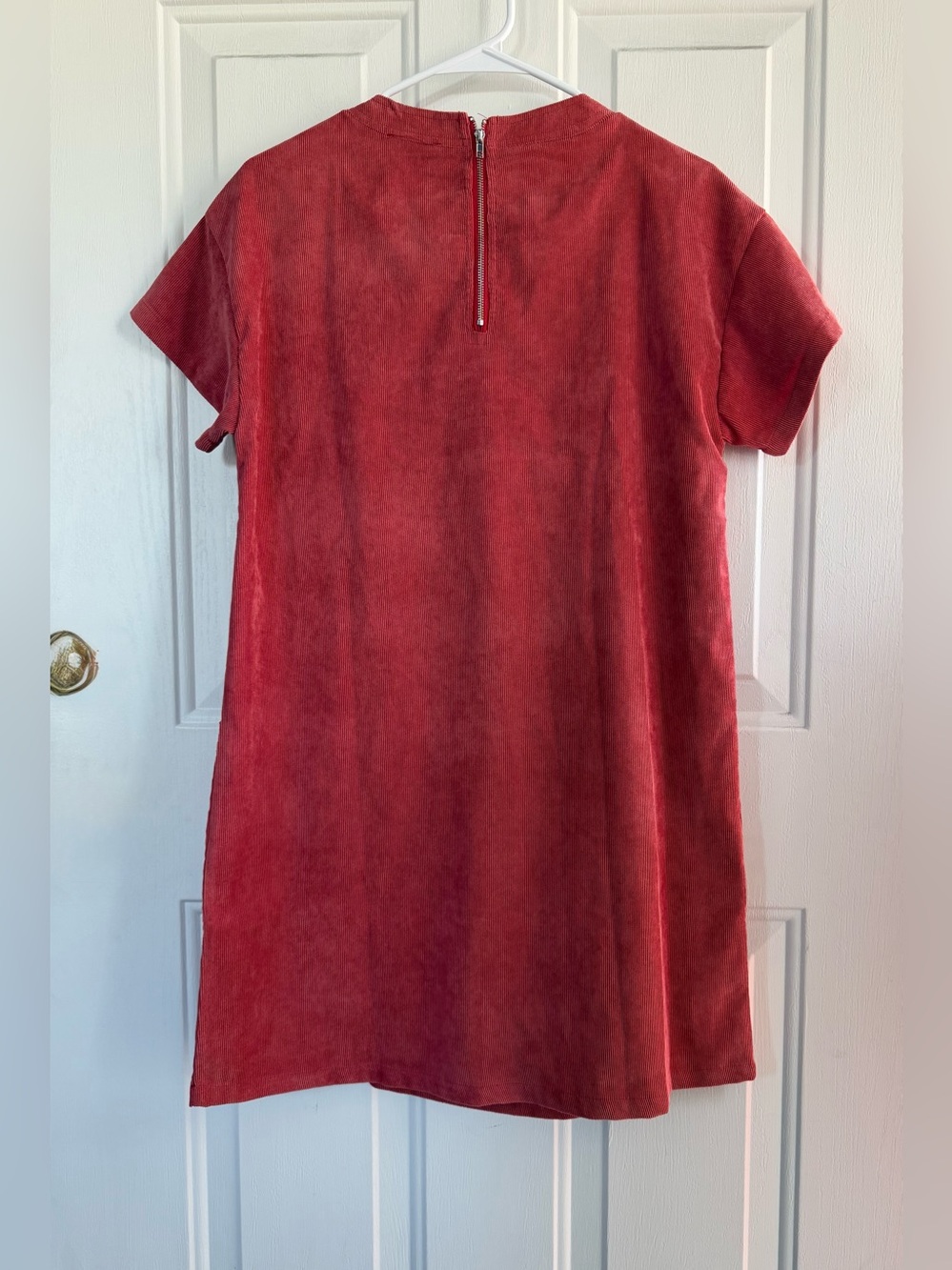 VICI Coral SIZE SMALL, Corduroy Shift Dress Short Sleeve Pocket Mini Dress - Picture 6 of 12